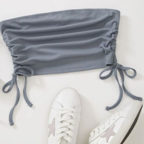 SHEIN Solid Drawstring Side Crop Tube Top-SIZE XL - Picture 2 of 5